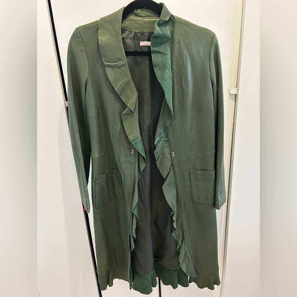 Calypso St. Barth Olive Ruffled Trench Coat